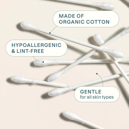 Cliganic Organic Cotton Swabs, 500 Count - 100% Pure Natural Cotton, Chlorine-Free Hypoallergenic, Soft, Gentle & Absorbent Buds