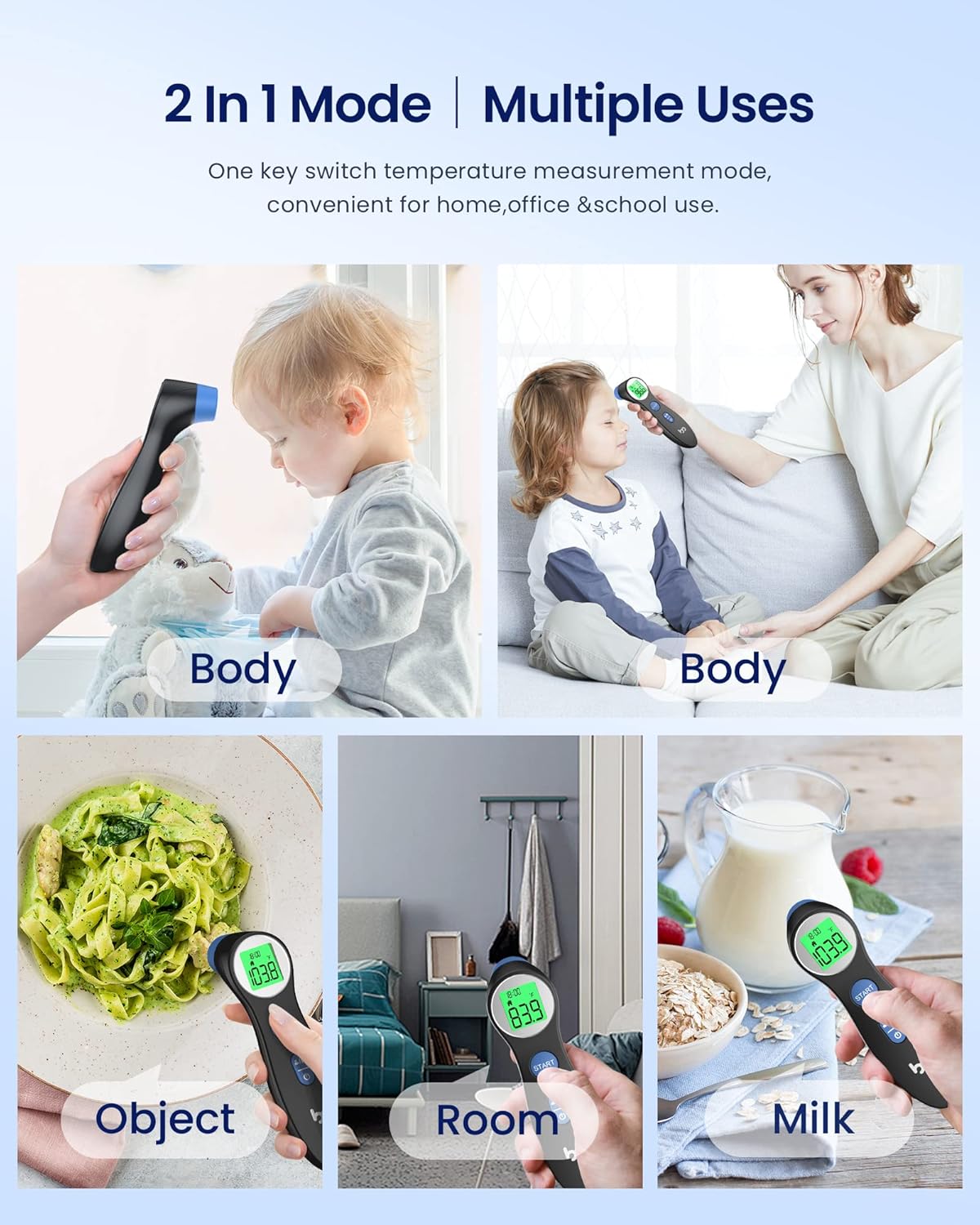 Forehead Thermometer for Adults and Kids, Digital Infrared Thermometer for Baby, Infants and Toddlers, Touchless Thermometer with 3 Color Fever Alarm, FSA...