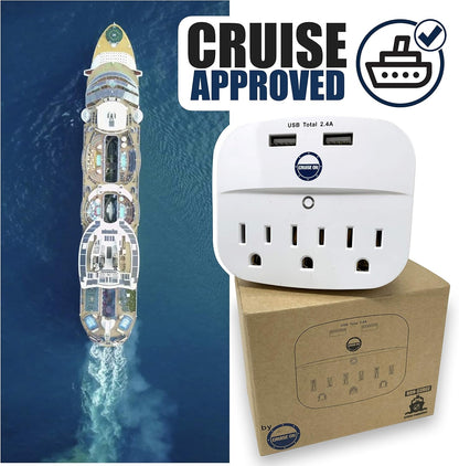 Cruise Approved Power Strip - Non Surge Protector for Cruise Ship with 2 USB Outlets - Cruise Ship Essentials 2024 for Carnival, Princess, Norwegian, Holland America, MSC & Major Cruise Lines (White)