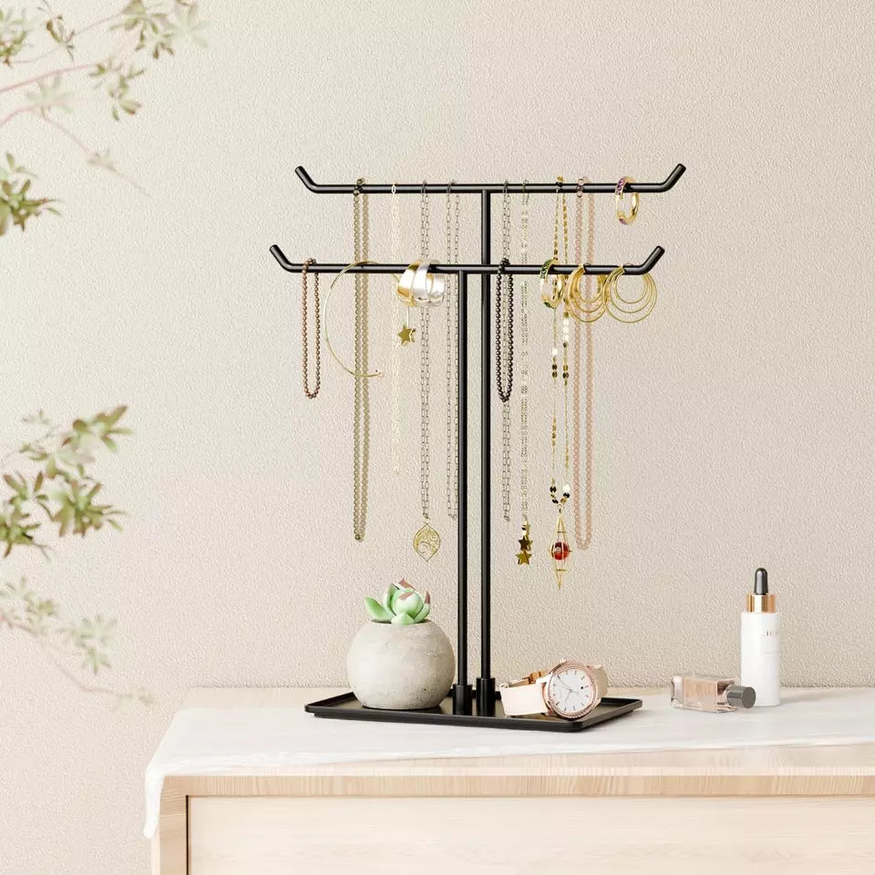 Necklace Stand Aesthetic Necklace Holder: Black Metal Necklace Organizer for Home Decor